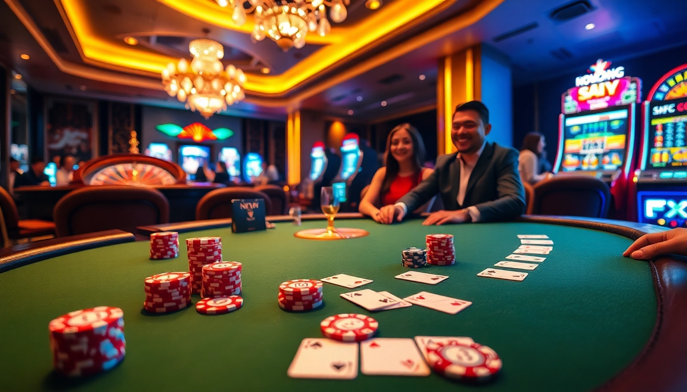 Engaging players at a professional casino showcasing nhà cái uy tín NEW88 with vibrant games.