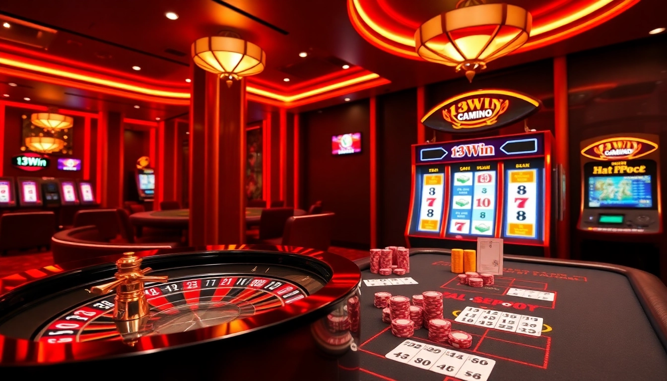 Experience the thrill of 13Win with vibrant casino tables and dazzling slot machines.