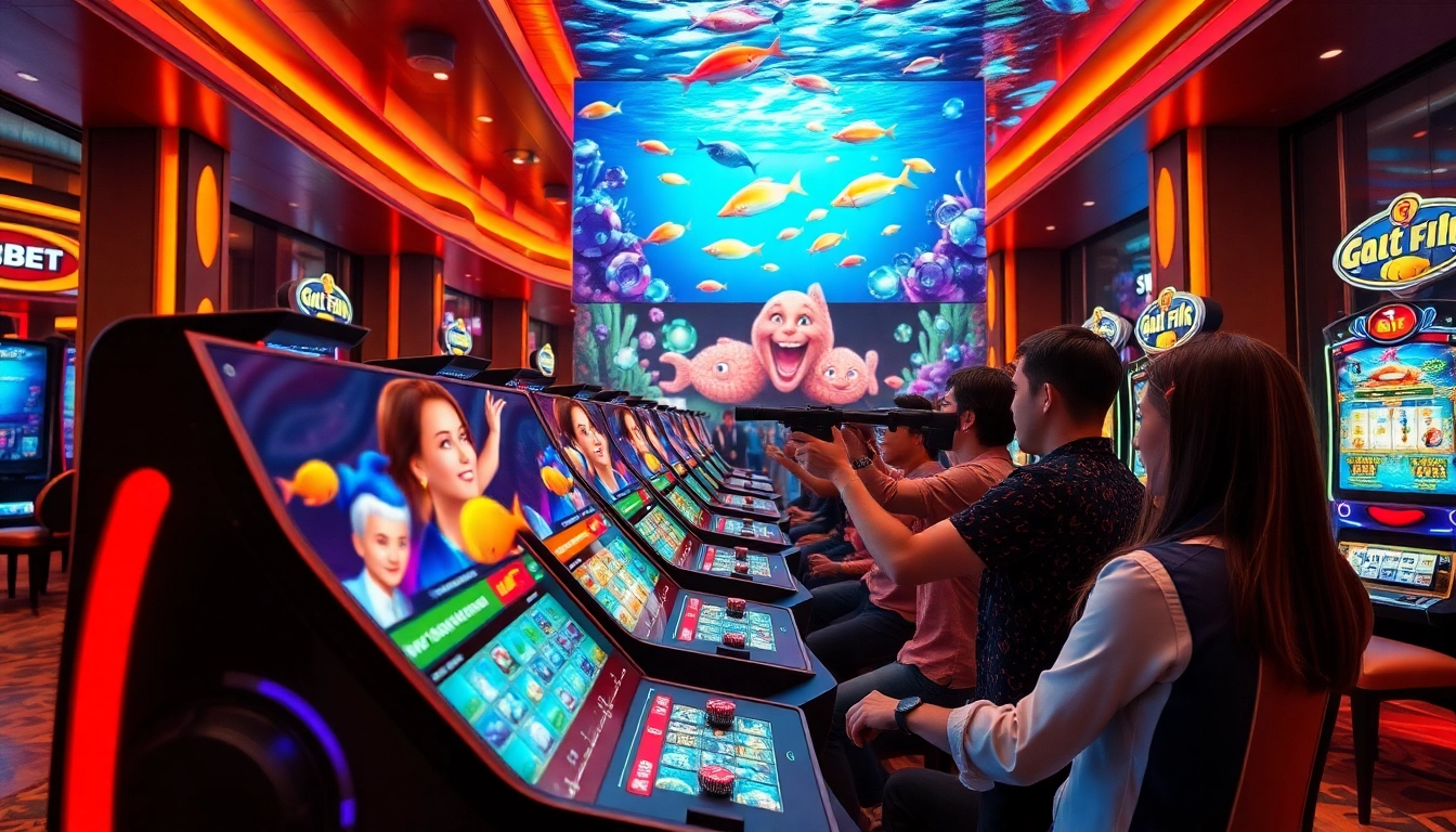 Engaging players in the vibrant bắn cá 88BET shooting game at a luxurious casino setting.