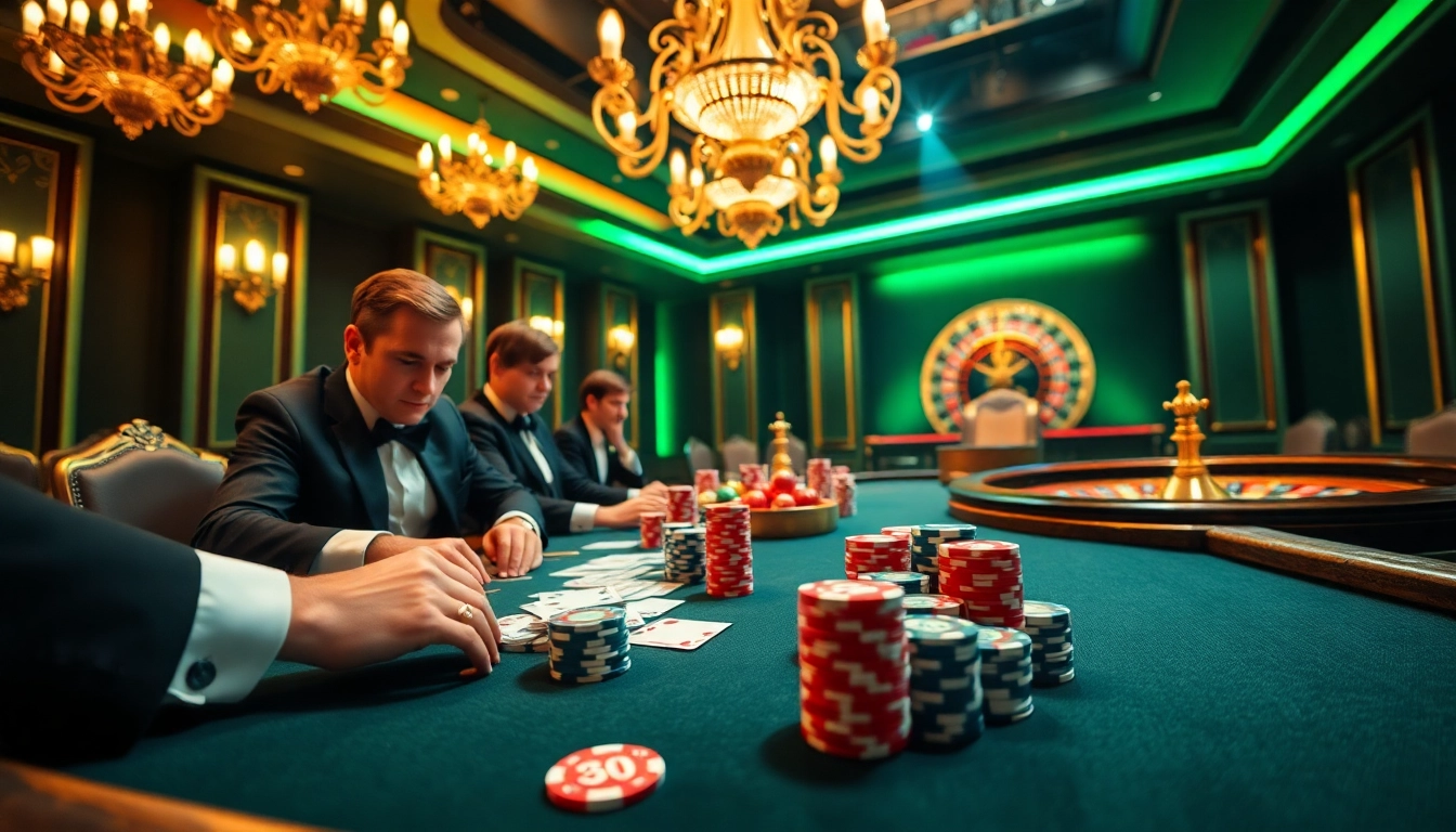 Intently playing poker at Big888's luxurious casino table, showcasing excitement and thrill.