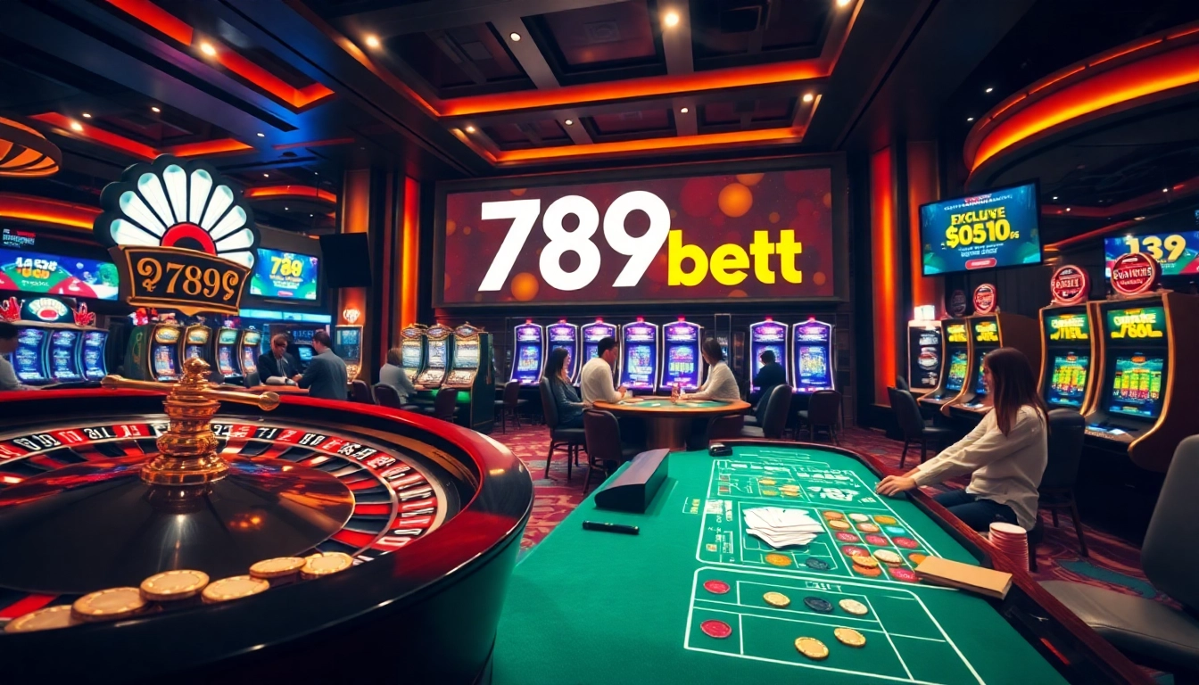 Experience the thrilling excitement of 789 bet with vibrant casino tables and dynamic gambling elements.