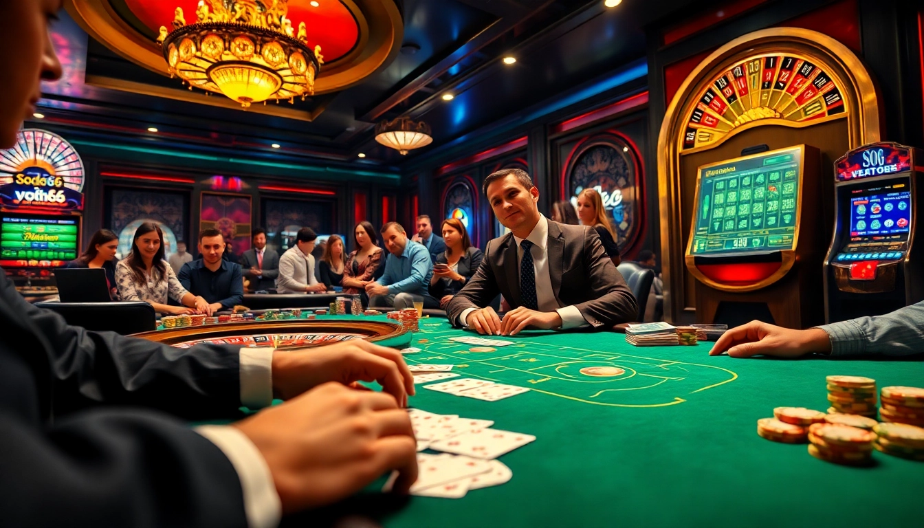 Players strategizing at a poker table, experiencing the excitement of sodo66 casino gaming.