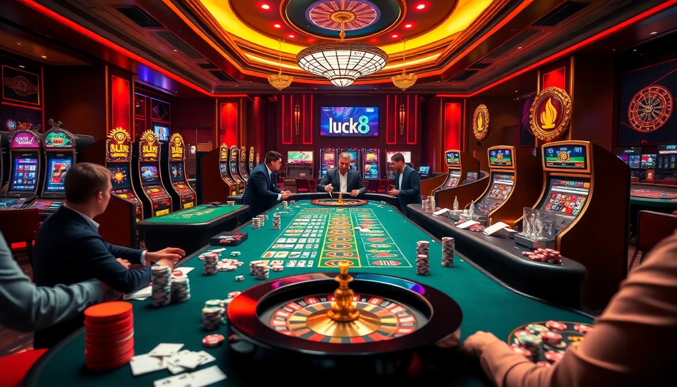Experience the excitement of luck8 nhà cái uy tín with vibrant casino tables, engaging players, and dazzling slot machines.