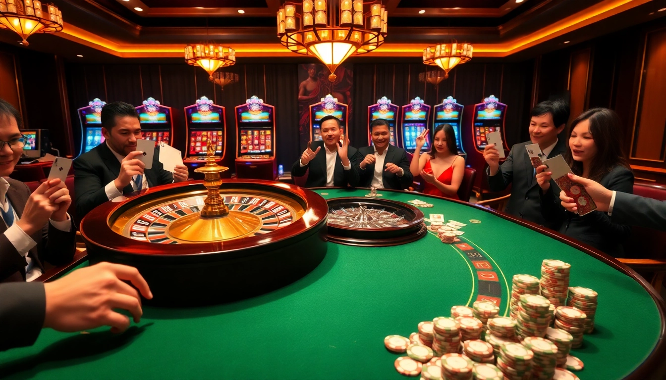 GG88 players engaging in thrilling casino action at a luxurious gaming table.