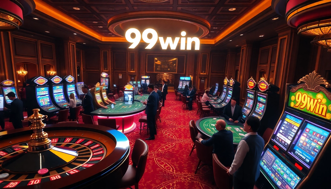Exciting gameplay at 99win casino with vibrant tables and slot machines.