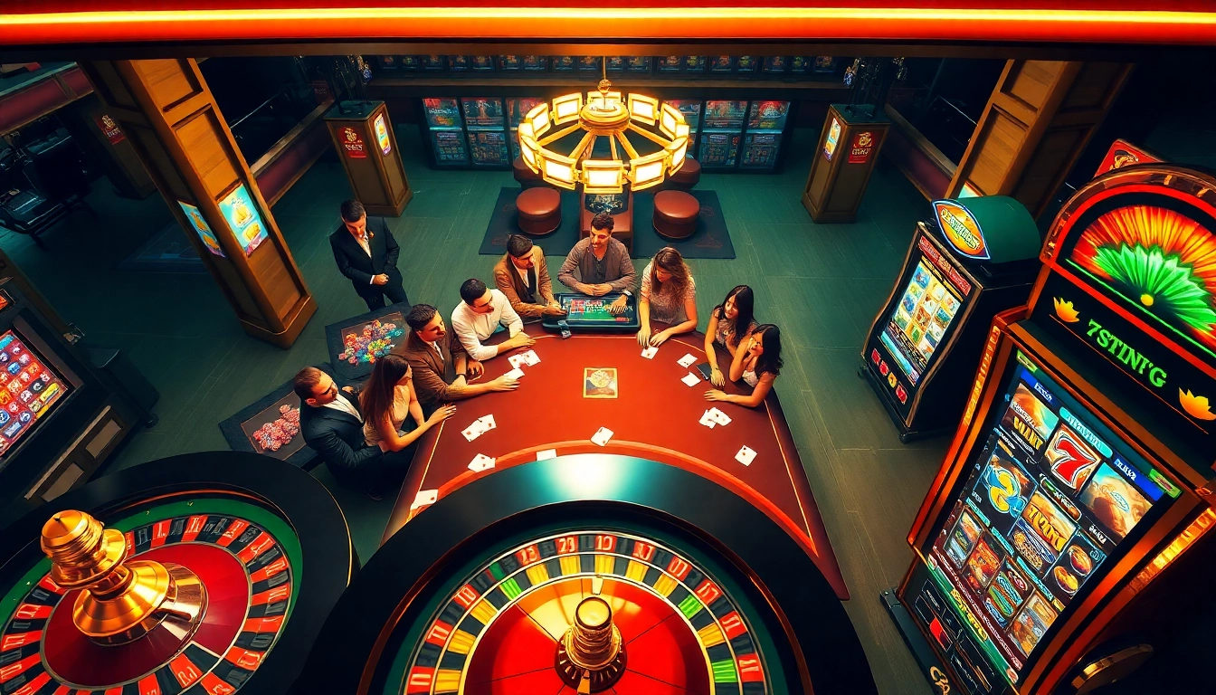 Experience the excitement of gambling at 79King with vibrant casino scenes featuring roulette and poker.