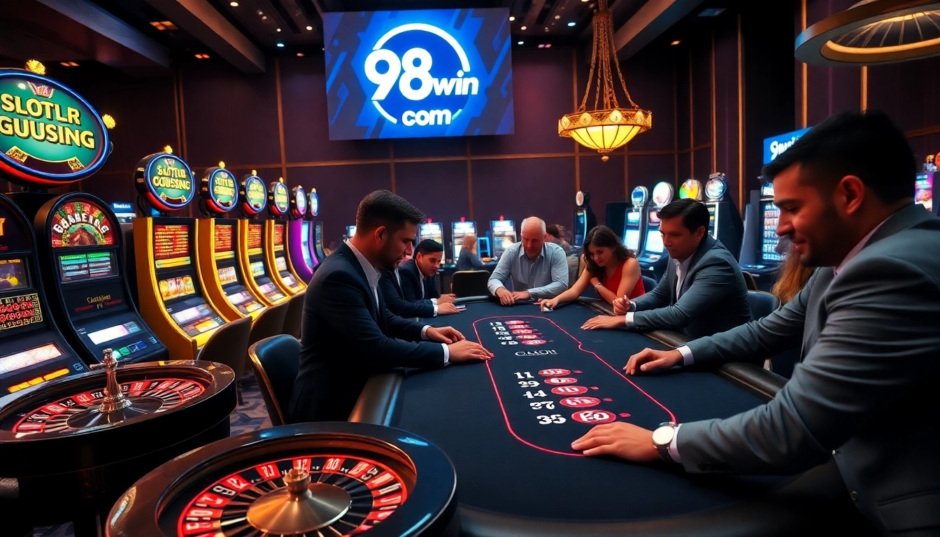 Engaged players enjoying high-stakes poker at 98win com casino.