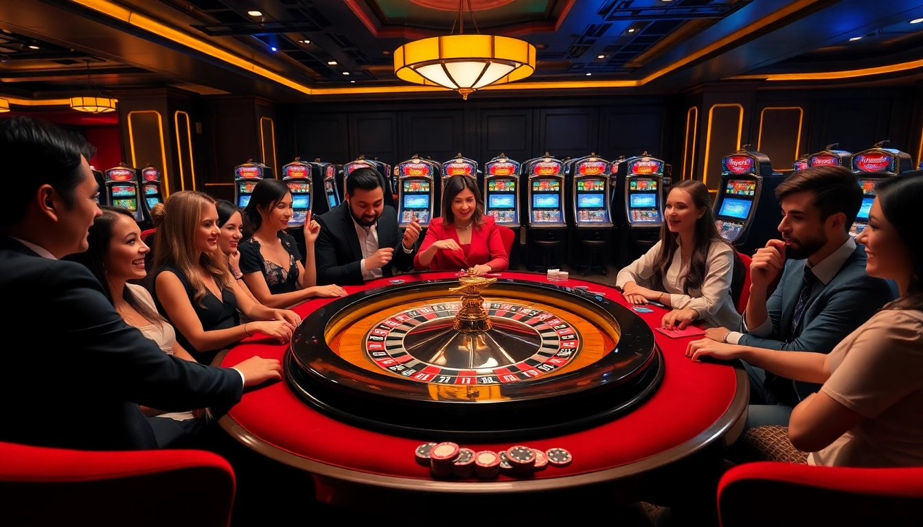 Players enjoying a luxurious casino experience at ku88, featuring roulette and poker games.
