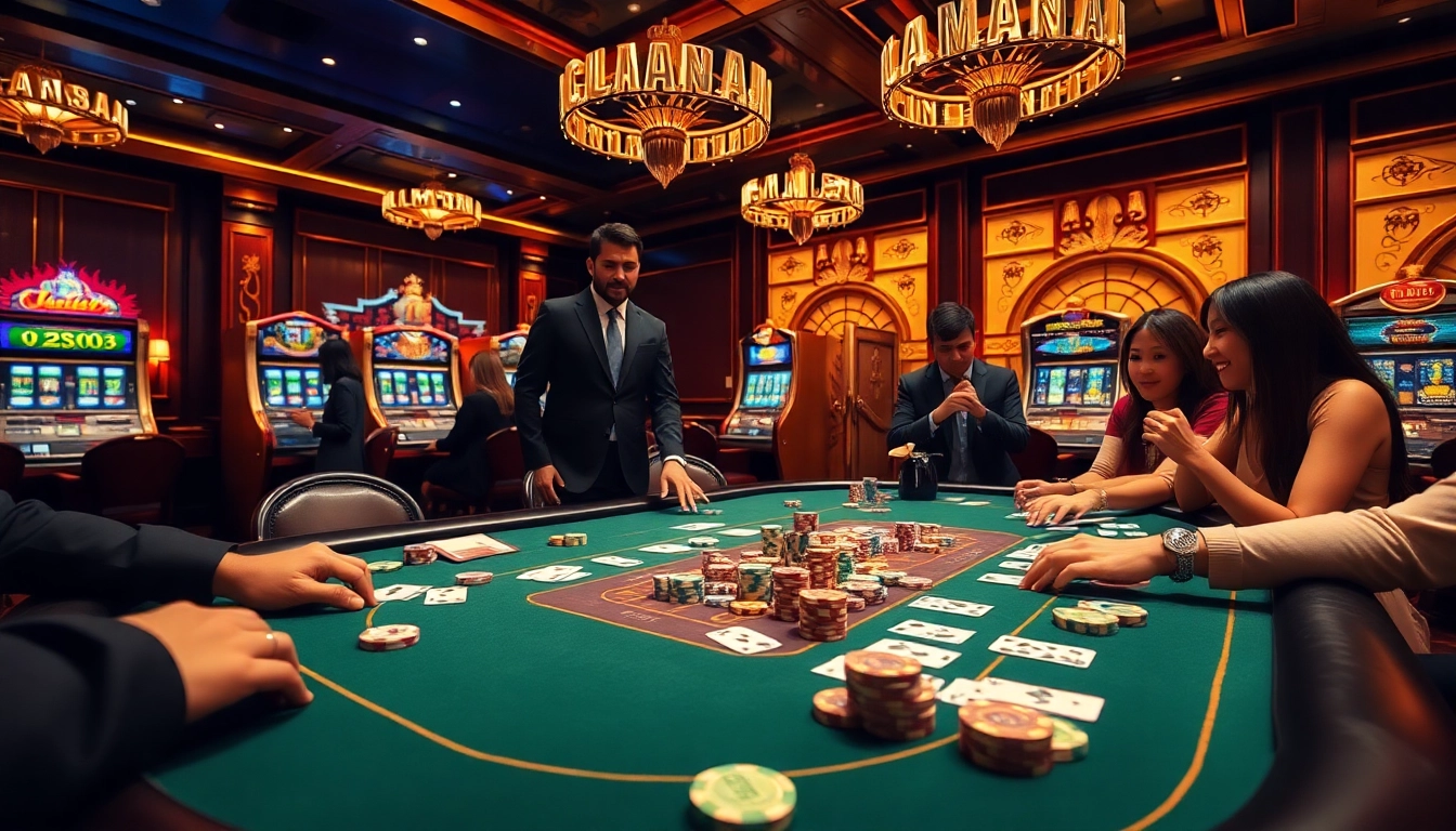 Experience MM88 excitement at a vibrant poker table with lavish decor and enthusiastic players.