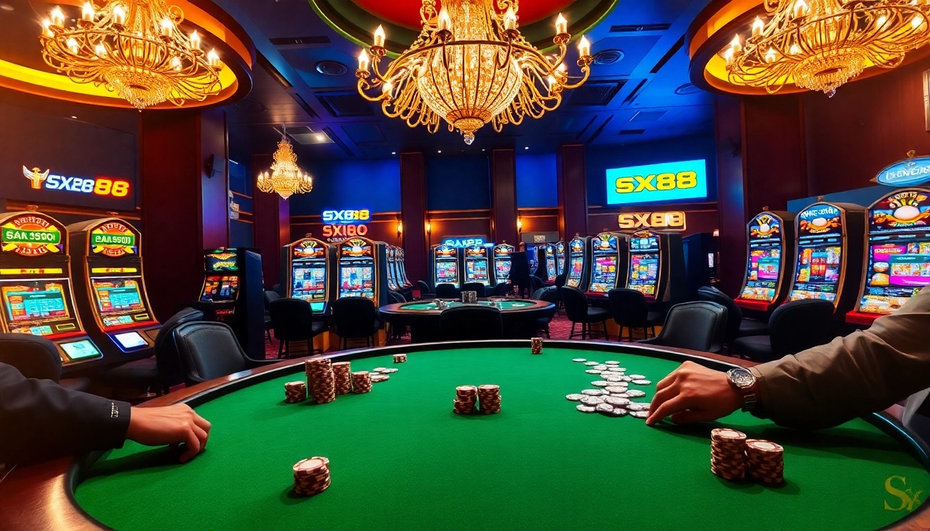 Experience high-stakes excitement at the SX88-branded casino poker table.