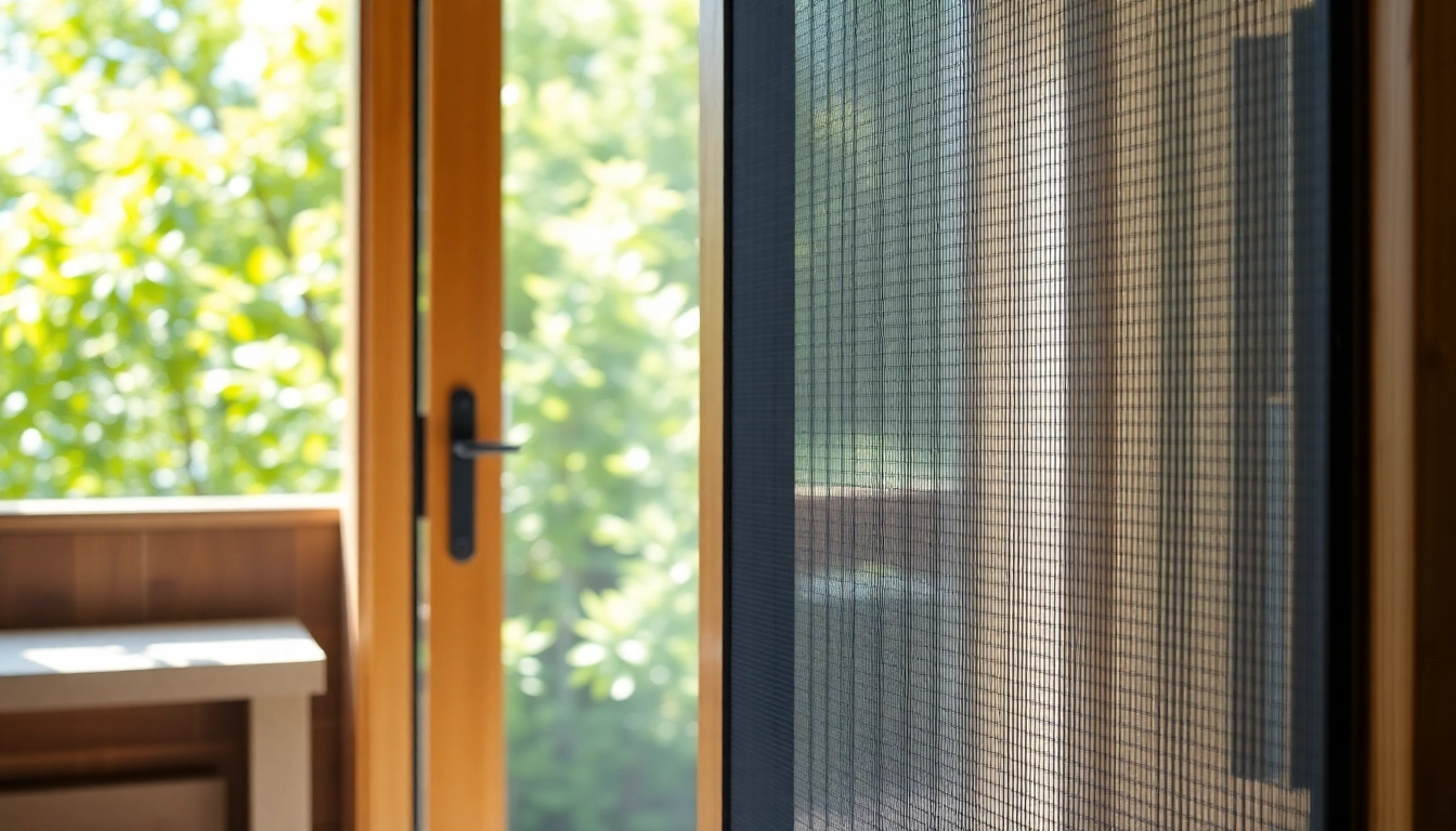 Stylish fly screen door elegantly integrated into a home, showcasing its pleated design and inviting atmosphere.