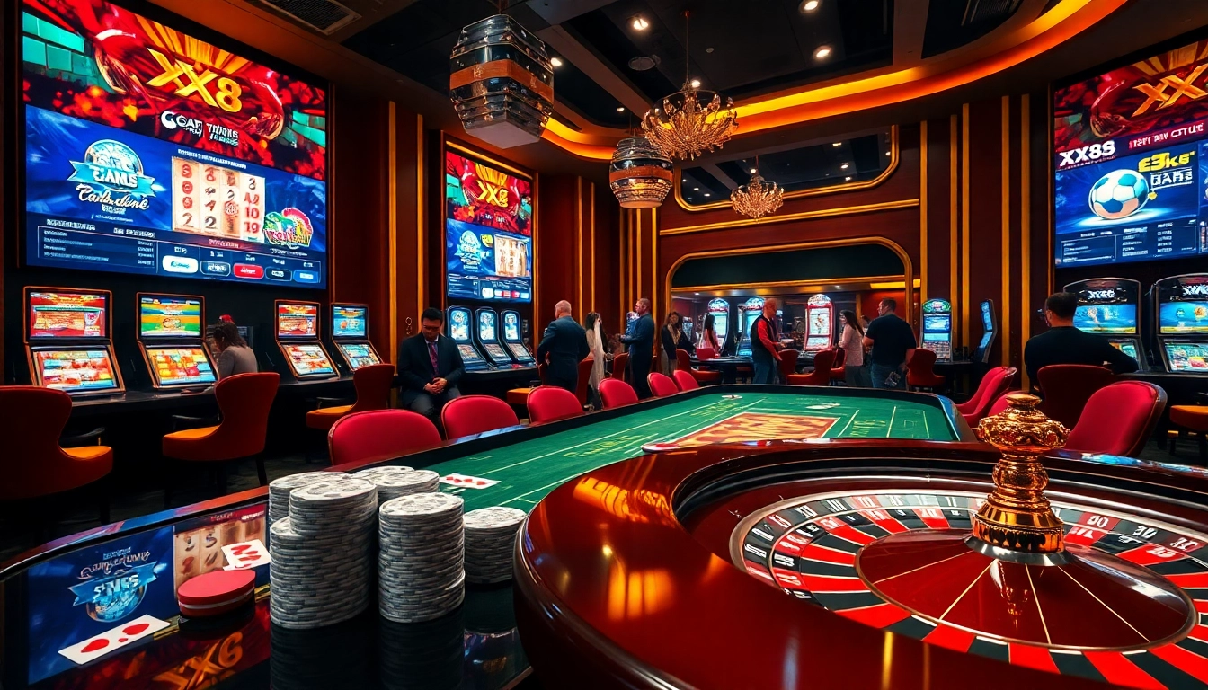 Casino gaming table showcasing action at nhà cái XX88 with players excitedly placing bets.