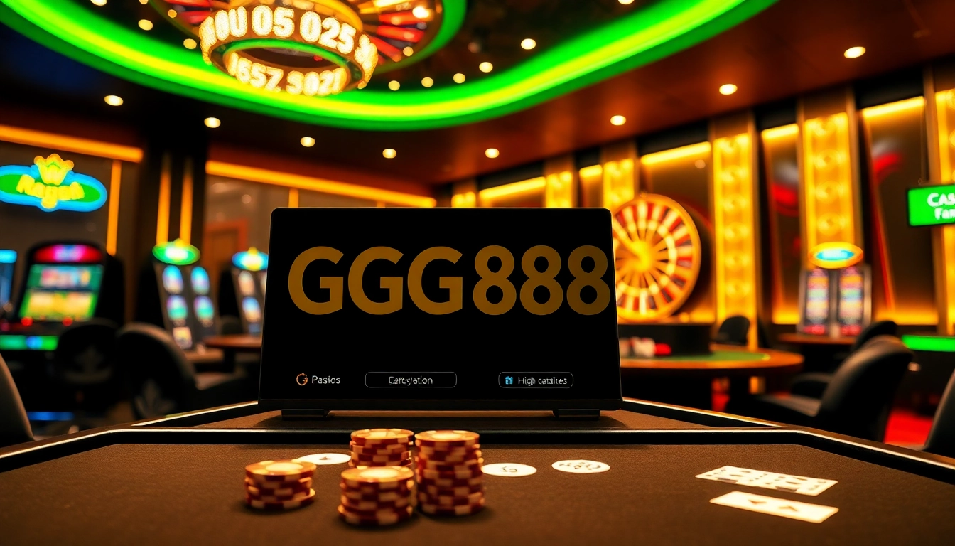 Place strategic bets at https://gg88.black/ featuring lively casino tables with poker chips and roulette wheels.