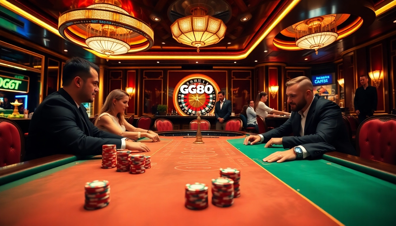 Players enjoying high-stakes poker at the GG88 table in a luxurious casino setting.