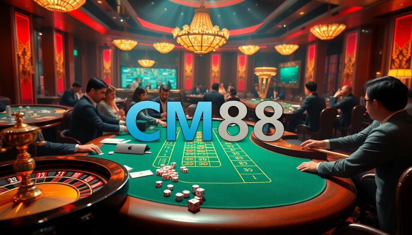 CM88 enhances a high-stakes poker game atmosphere in an opulent casino, showcasing excitement and strategy.