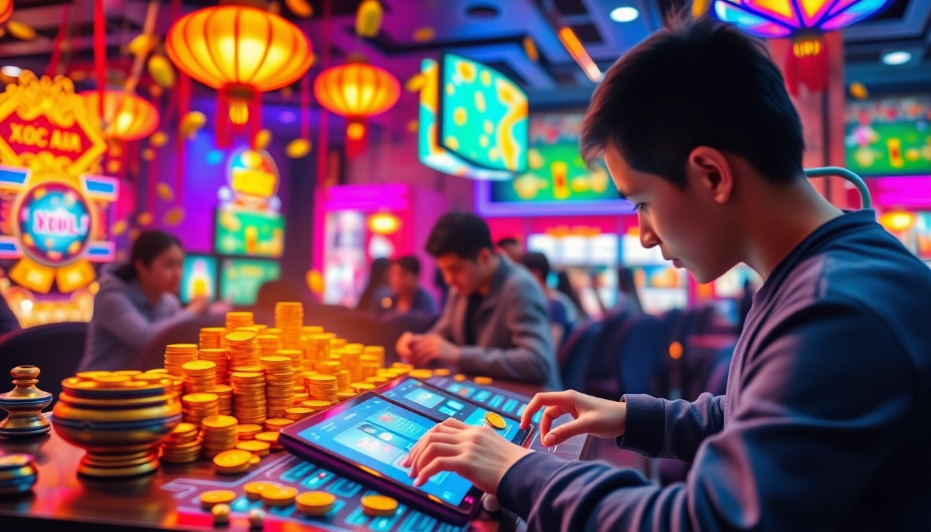 xóc đĩa online game interface showcasing vibrant graphics and player excitement.