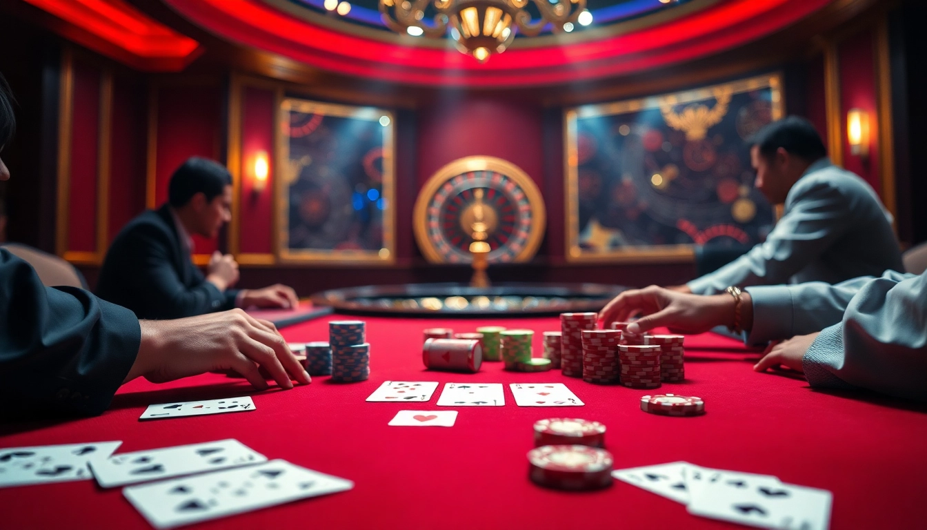 Players enjoying an exciting poker game on Rikvip in a luxurious casino setting.