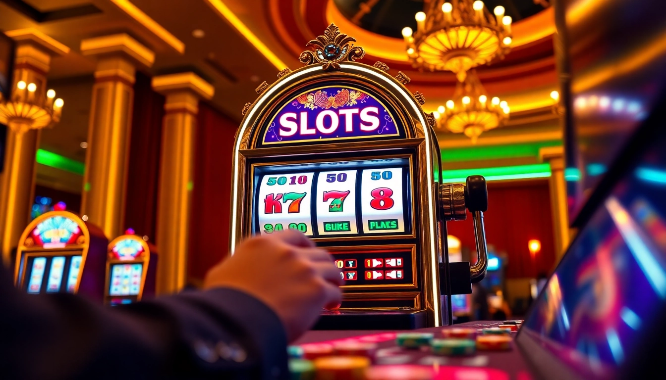 Engaging players at the SLOTS8 slot machine in a vibrant casino setting.