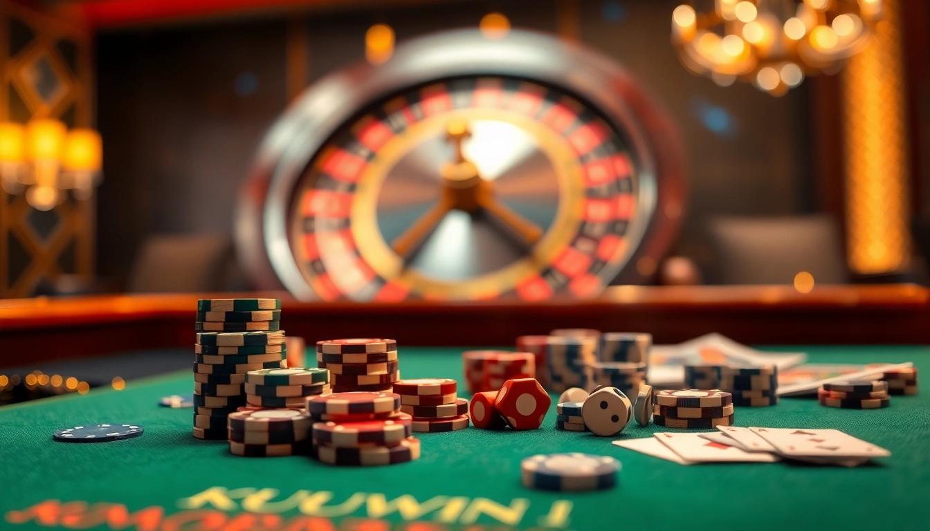 KUWIN gaming table showcasing luxurious cards and poker chips in an upscale casino setting.