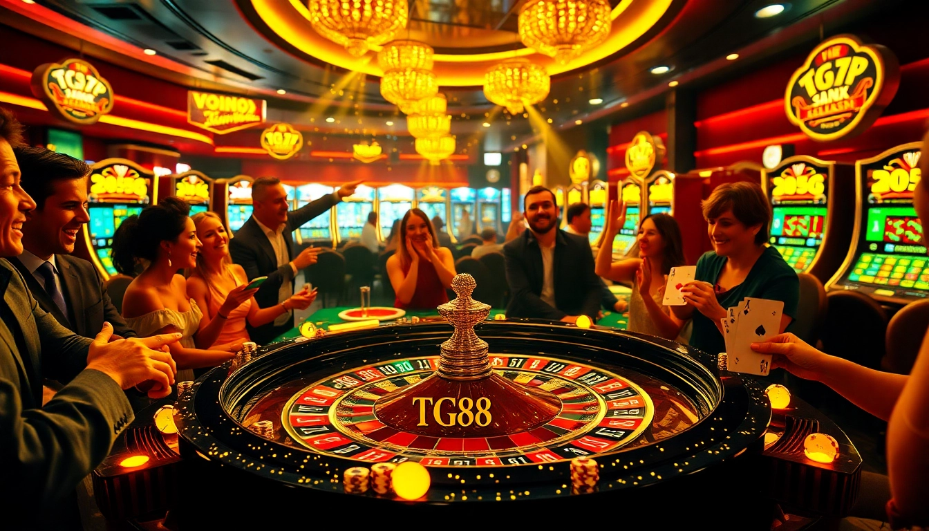 Experience the excitement of TG88 with players at a lavish casino table.