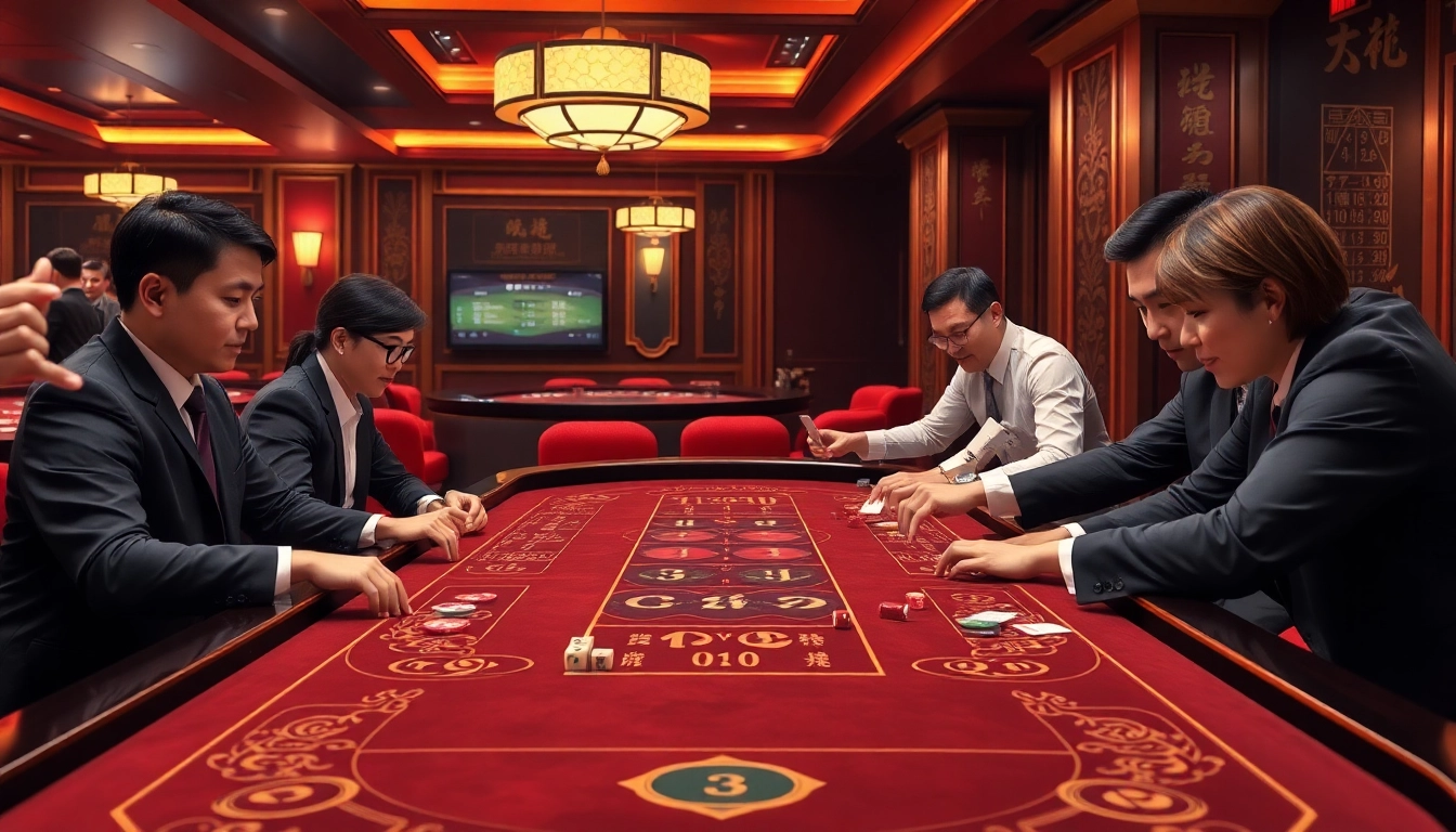Tài xỉu MD5 gaming table with players placing bets in an exciting casino atmosphere.
