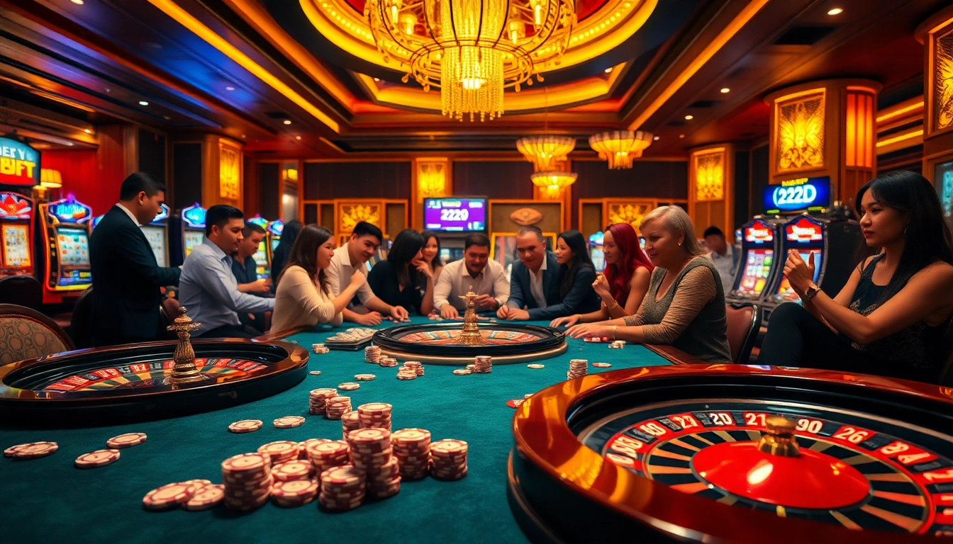 Experience the excitement of gambling at 222BD with vibrant casino games, chips, and players.