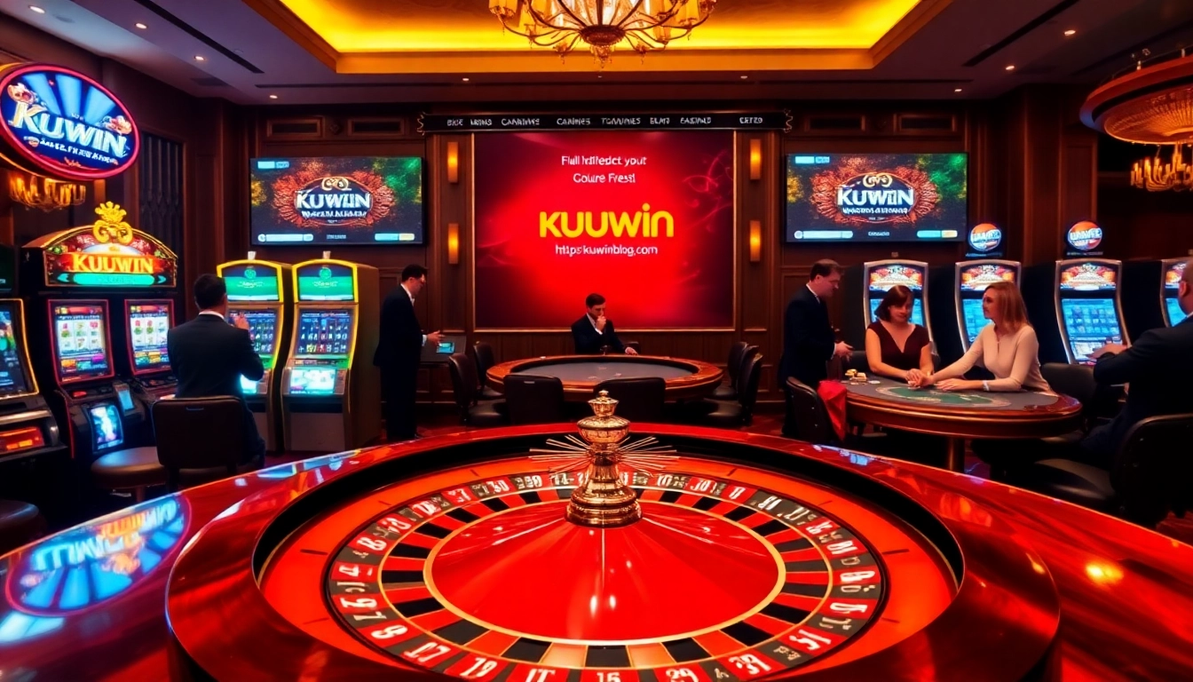 Betting at a luxurious casino featuring roulette and poker, highlighted by https://kuwinblog.com/ offers.