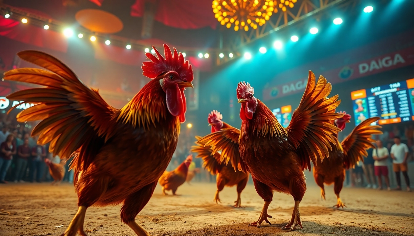 DAGA live cockfighting event at dagawin.live highlighting thrilling matches and spectators.