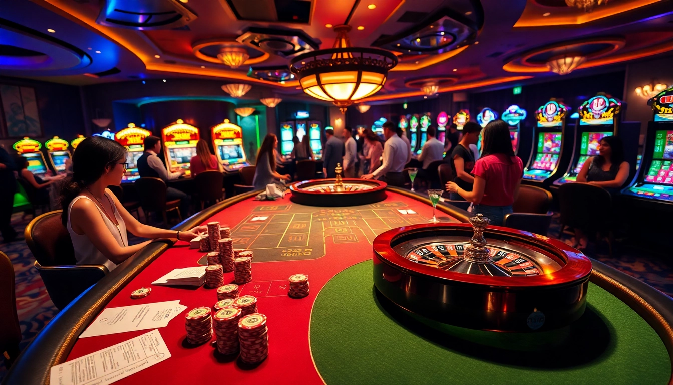 nk88 players strategizing at a high-stakes poker table in a vibrant casino setting.