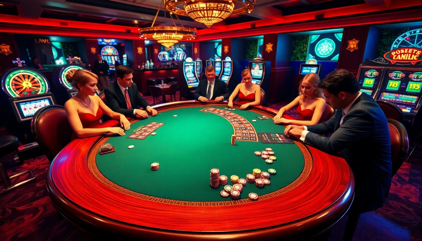 Experience the thrill of gambling at rikvip with engaged players at a luxurious poker table.