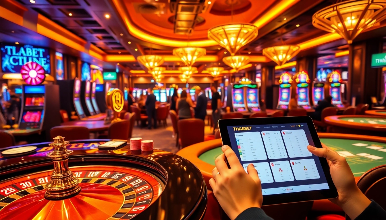 Players engaging with THABET's exciting online gaming interface in a luxurious casino setting.