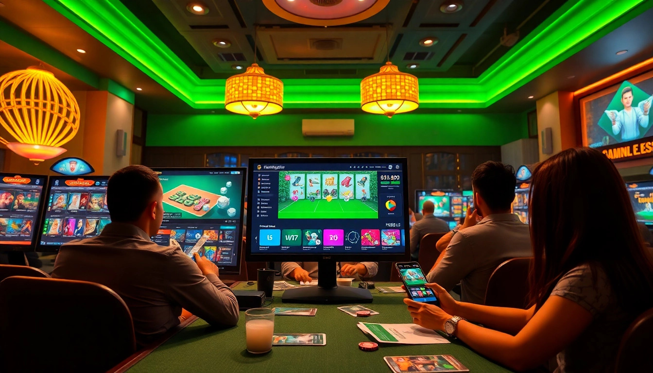 Exciting gaming scene at tk88win.live with players enjoying various online casino games.