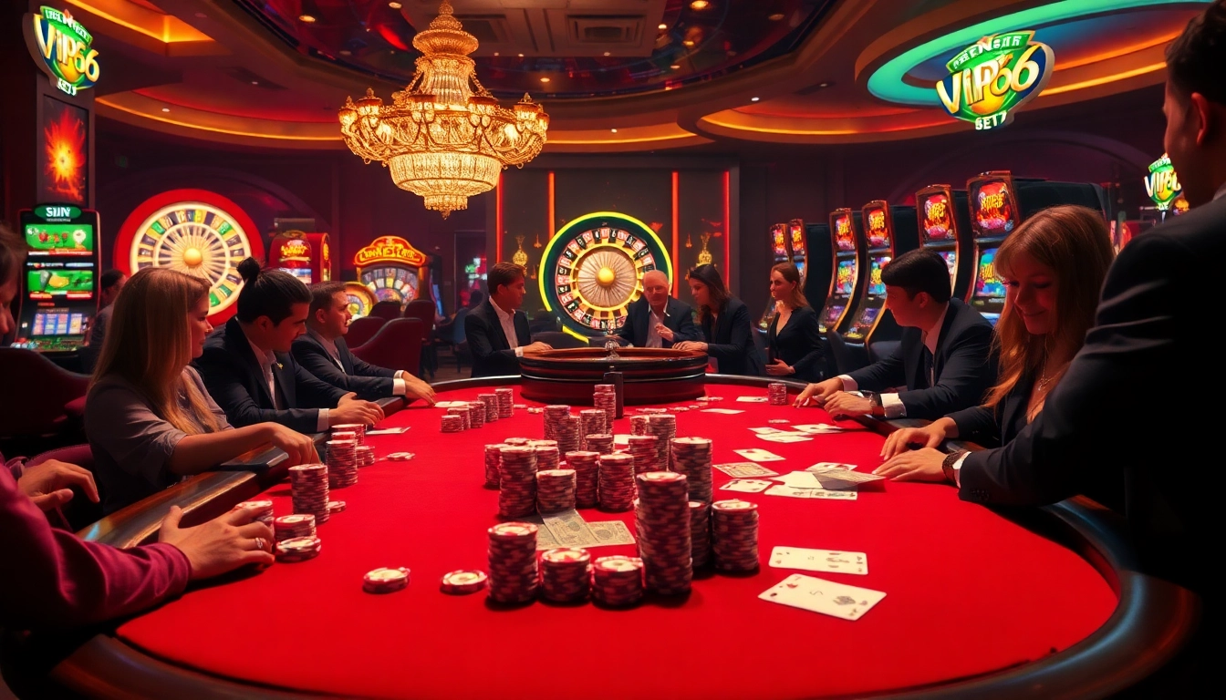 Players engaging in a high-stakes game at a vip66 casino table, showcasing excitement and strategy.