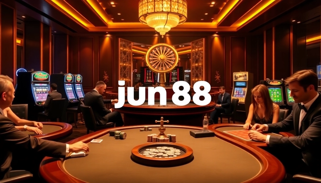 Engaging poker scene at https://jun88pl.com/ with players and vibrant casino elements.
