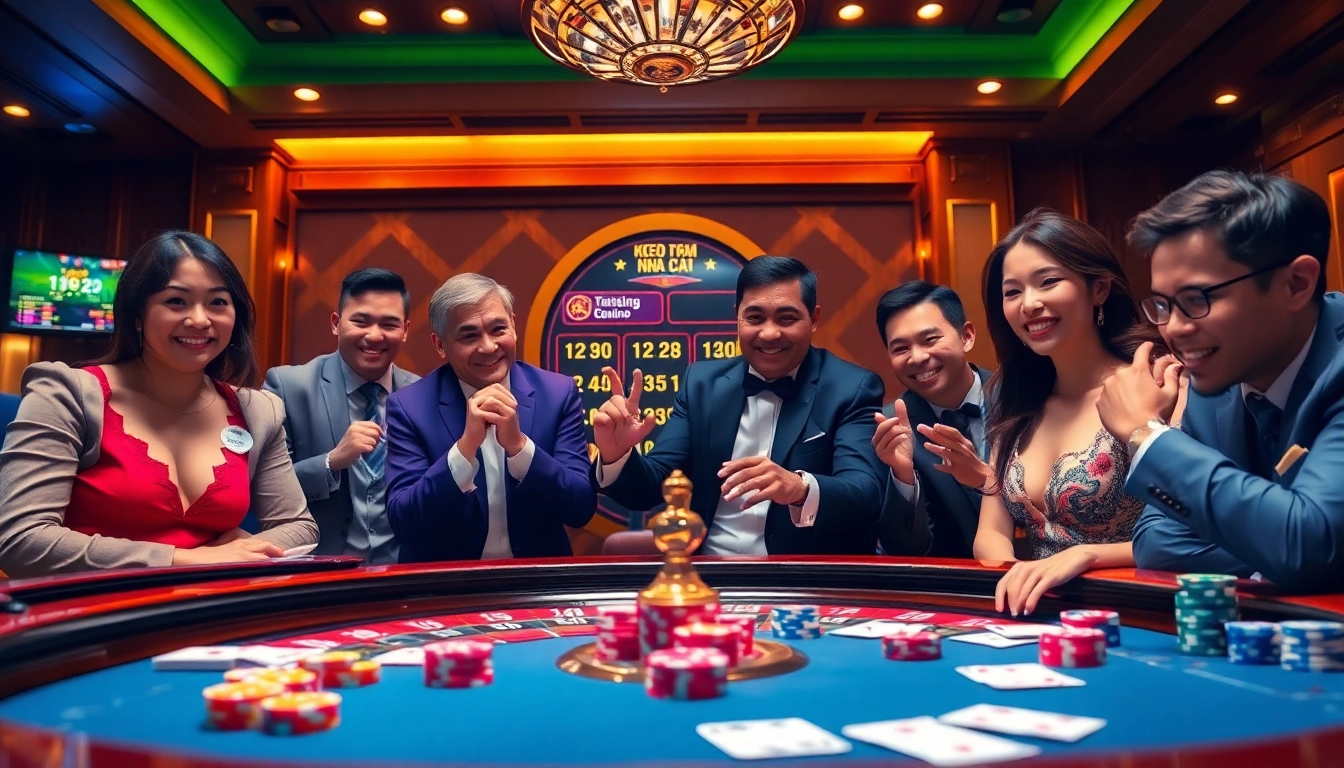 Engaging scene of players at a casino table focusing on keo nha cai betting odds.