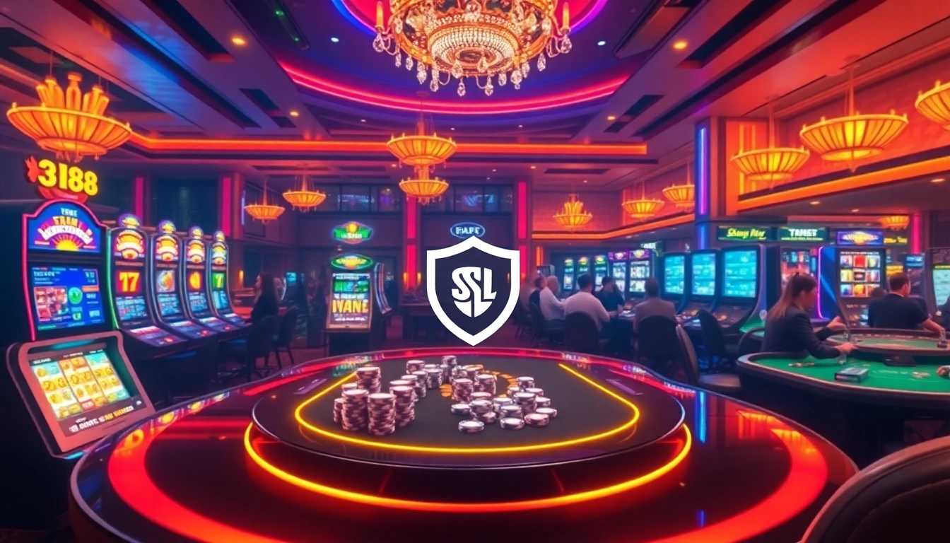 UU88 online casino immersive gaming experience with vibrant slot machines and secure betting tables.