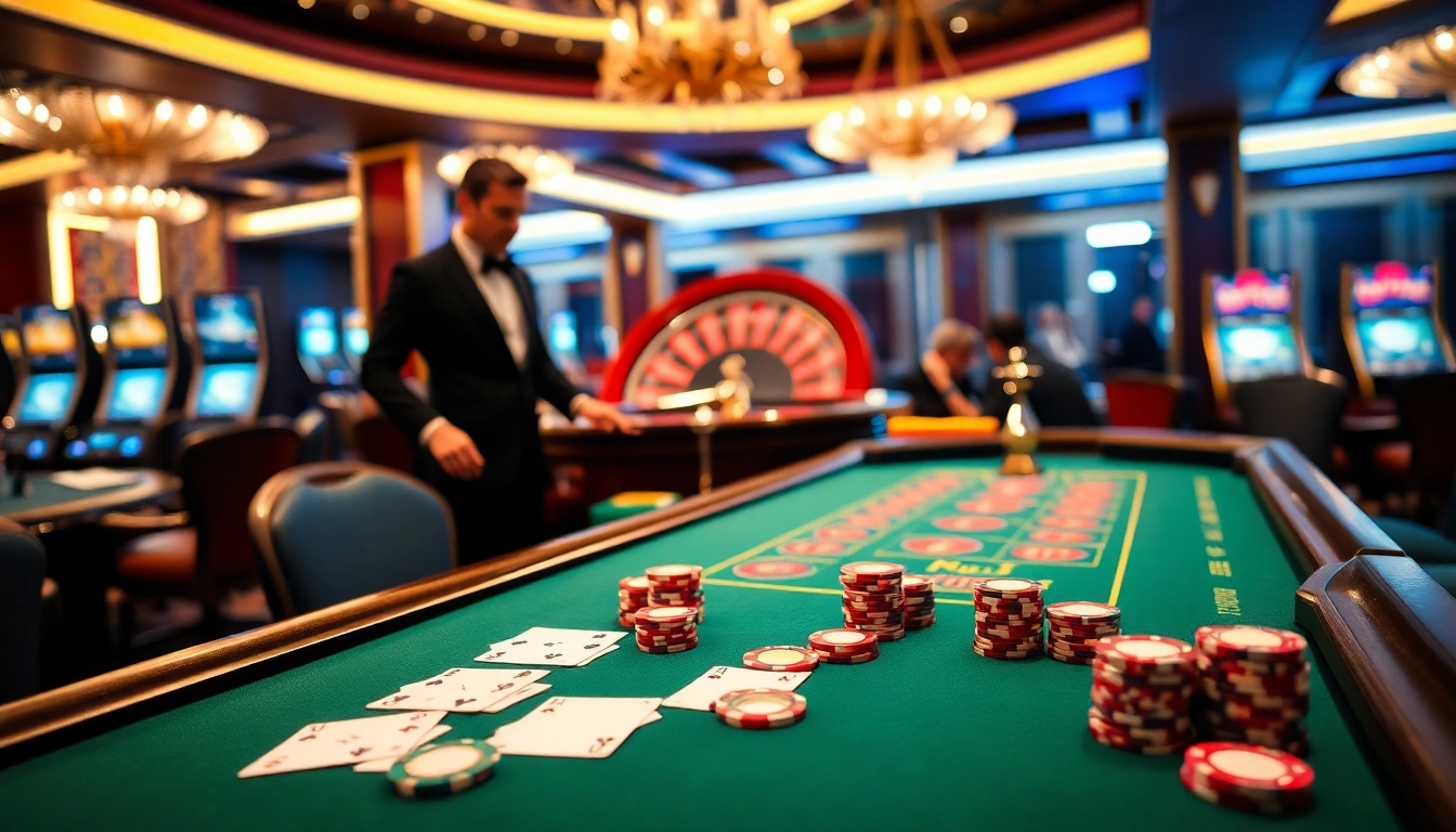 Experience thrilling gaming at https://wapt.co.com/, featuring an elegant poker table and roulette wheel.