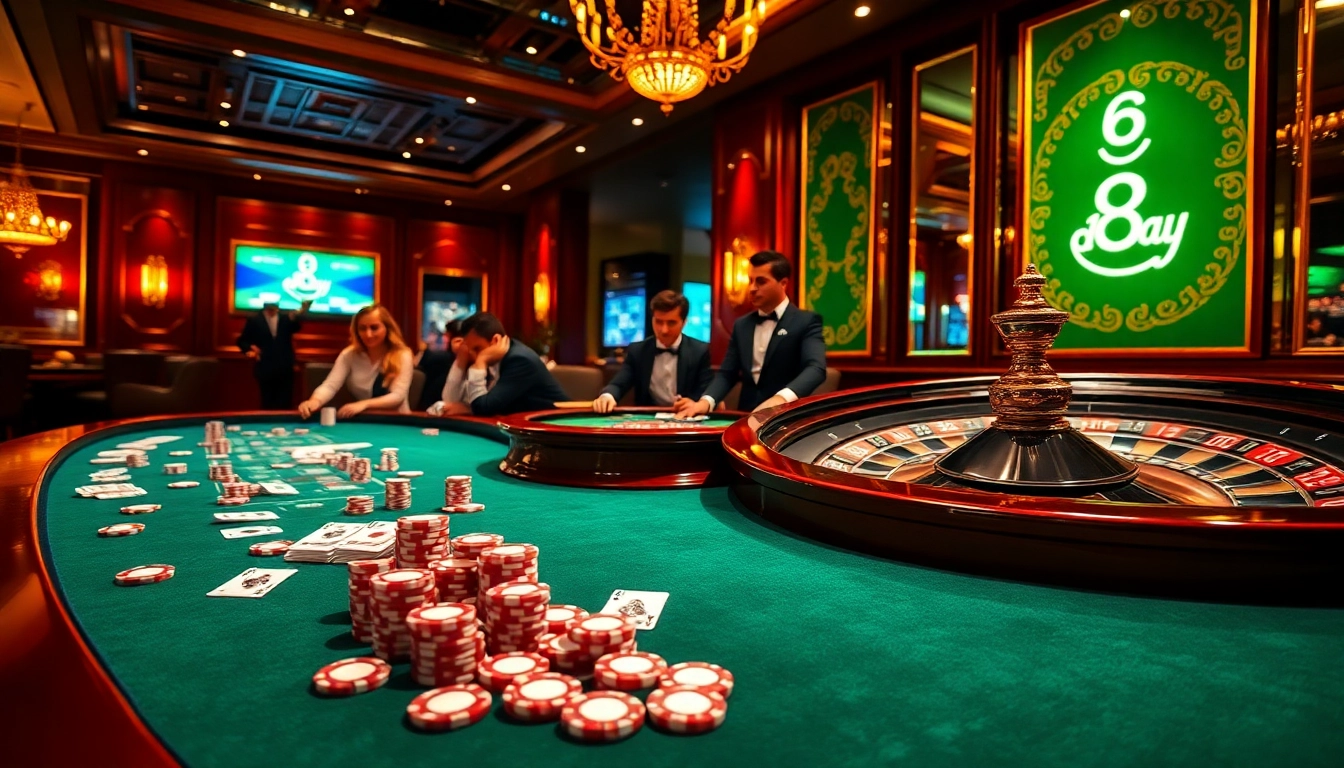 Experience the excitement at 8day's vibrant casino table with chips and cards in play.