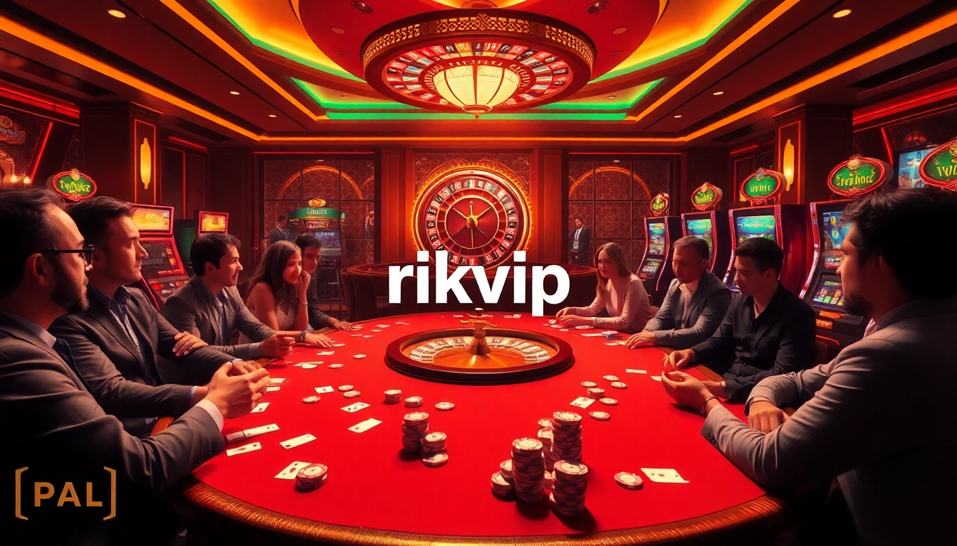 Engage with thrilling games at Rikvip, showcasing poker excitement and vibrant casino atmosphere.