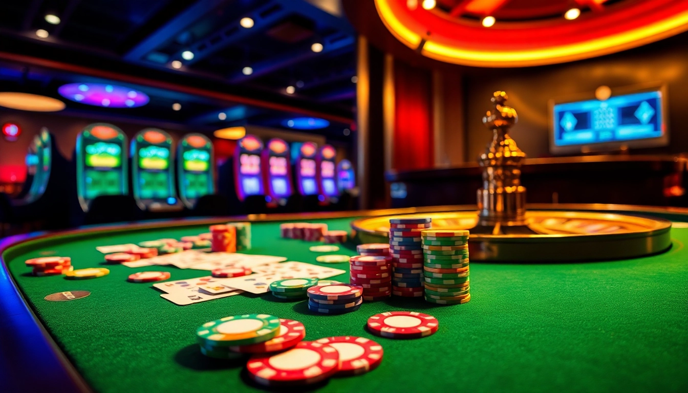 Experience the thrill at sunwin with vibrant gaming tables and exciting casino elements.