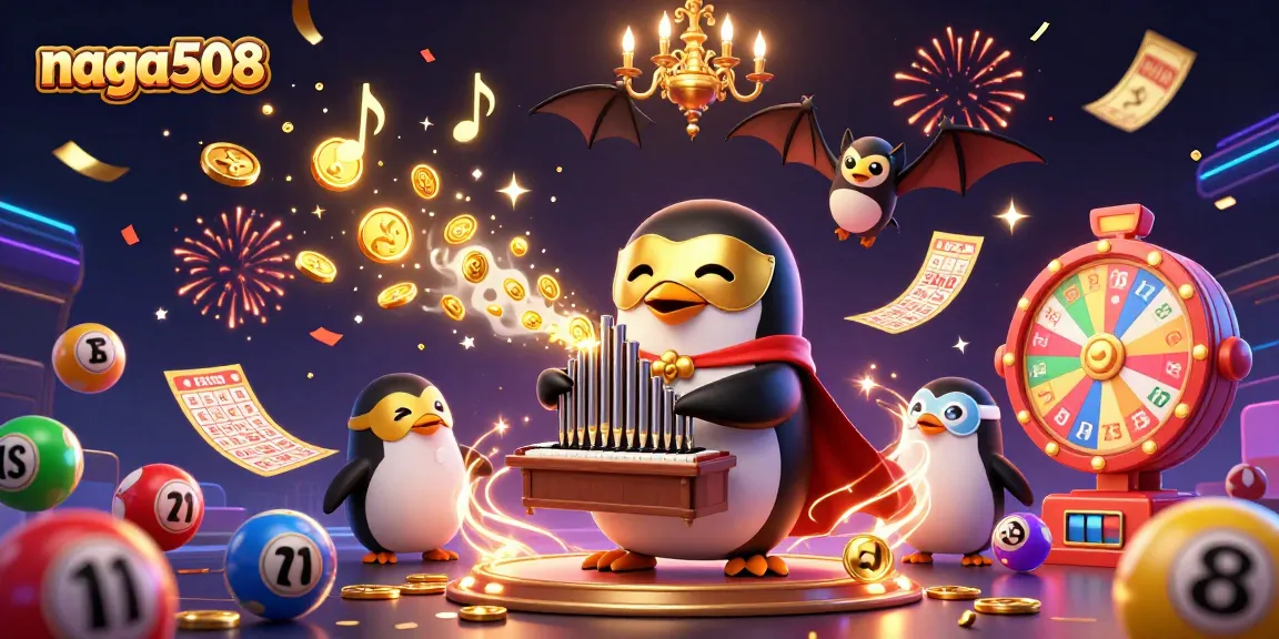 Naga508 players enjoy exciting slot games under colorful falling confetti in a vibrant casino scene.