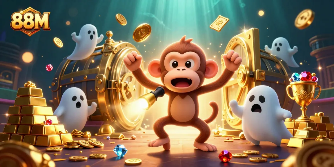 88M showcases an enchanting underwater casino scene with a playful poltergeist monkey juggling gold, captivating audiences.
