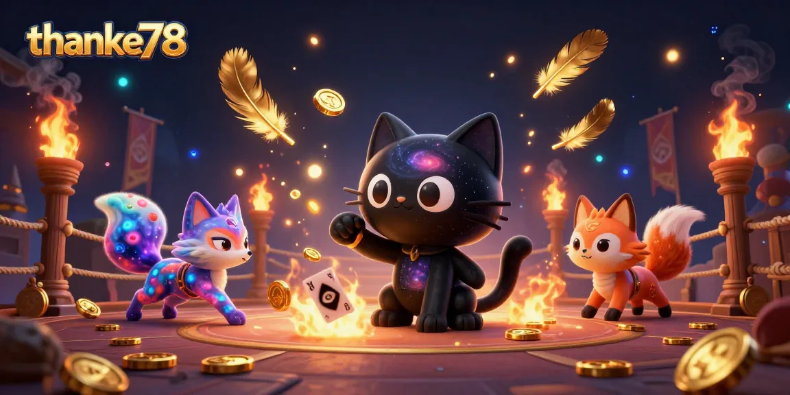 Engage in thrilling action with thanke78 cockfighting arena, featuring a cosmic black hole cat.