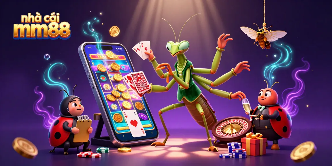Experience vibrant gaming at nhà cái mm88 with a dynamic scene featuring delightful 3D characters and casino elements.