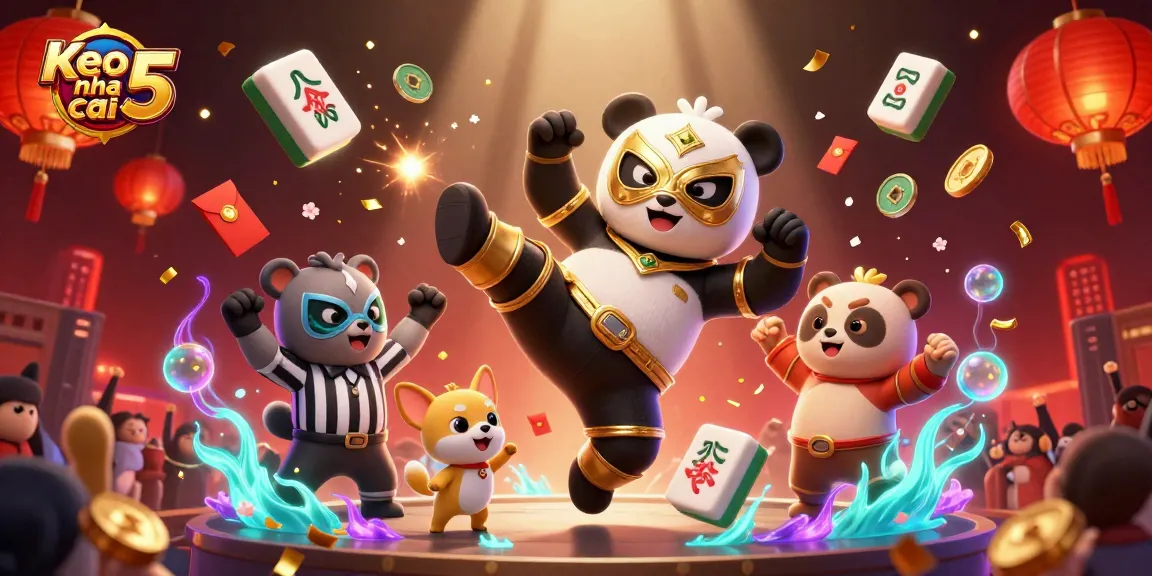 Experience thrilling action with Keo nha cai 5 as a panda wrestler engages in a dynamic fight scene!