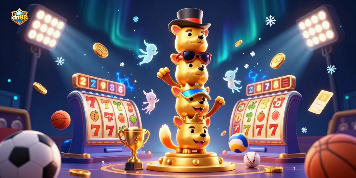 Experience the thrill of da88 slots with a vibrant totem pole and dynamic sports elements.